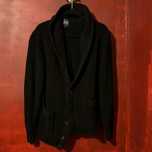 Gap Black Rib Shawl Cardigan Waffle Knit Sweater